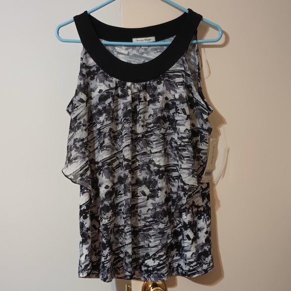 NWT ~ Studio Works Jet Floral Color Ruffle Tank Top (Size: Large) - Picture 1 of 4